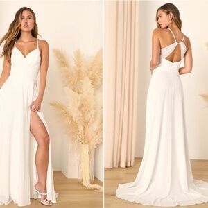 LULU's Bridal Engagement Wedding Chiffon White Sexy Flowy Romantic Gown NWOT